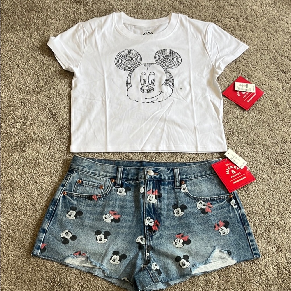 Aeropostale Disney Tee and Denim shorts combo